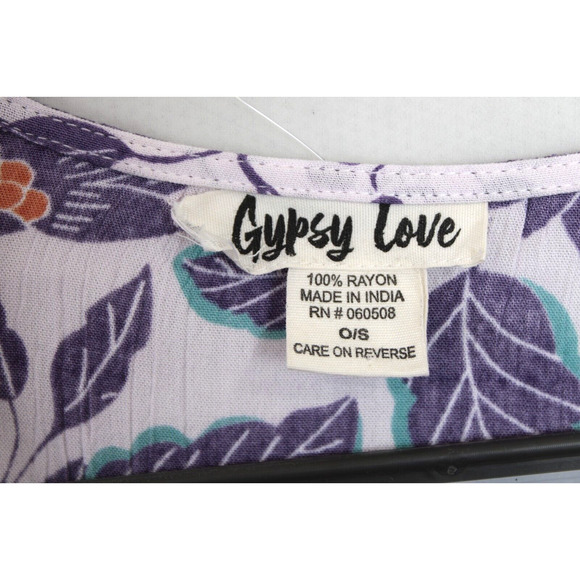 Gypsy Love Open Cardigan Kimono Beach Cover Up Tunic OS White Purple Floral - Picture 6 of 8